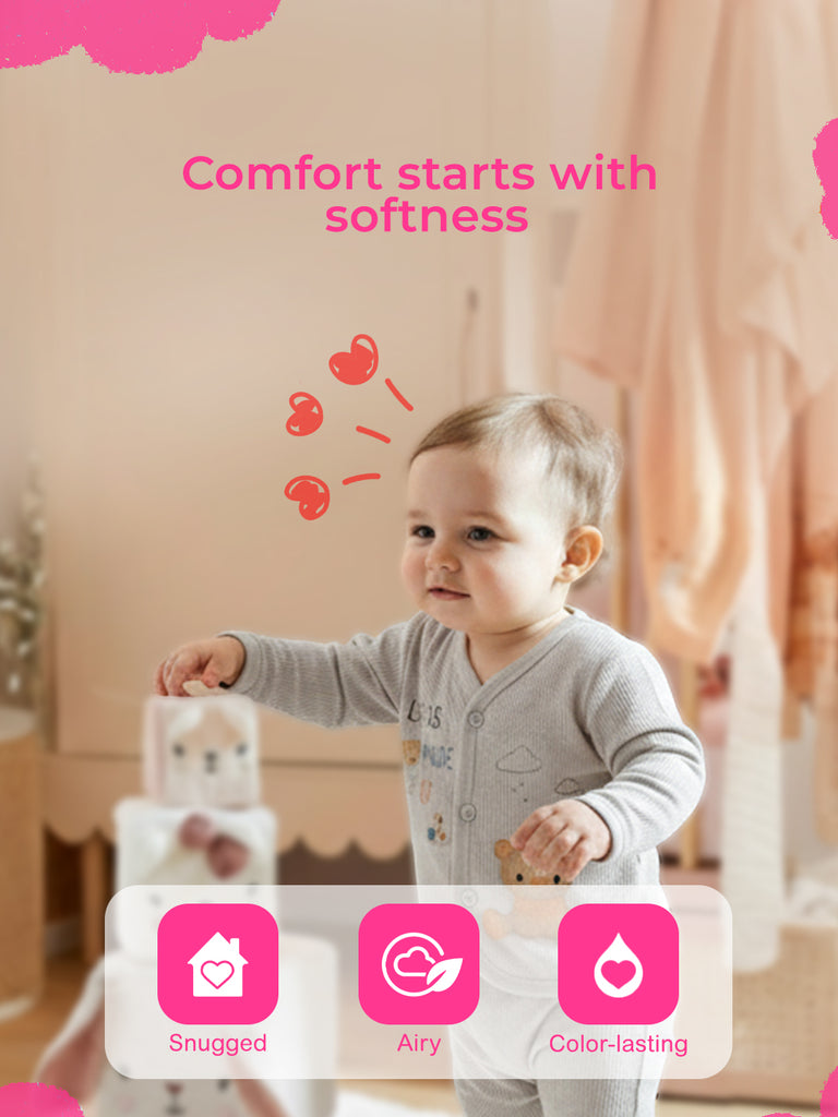 Unisex Baby Winter Wear – 5 Piece Cozy Cotton Set with Cardigan, Pants, Footed Bottom, Cap & Bib