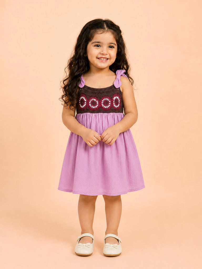 Light Organic Cotton Lavender Embroidered Knot Strap Frock