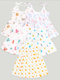 Kidbea Extra Soft Muslin Cotton Fabric Baby Girls Frock | Pack of 5 | Butterfly, Tiger, Space, Rainbow and Cute Chick | Print May Vary