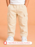 Unisex Light Beige Cotton Kids Cargo Pants – Comfortable Everyday Bottomwear
