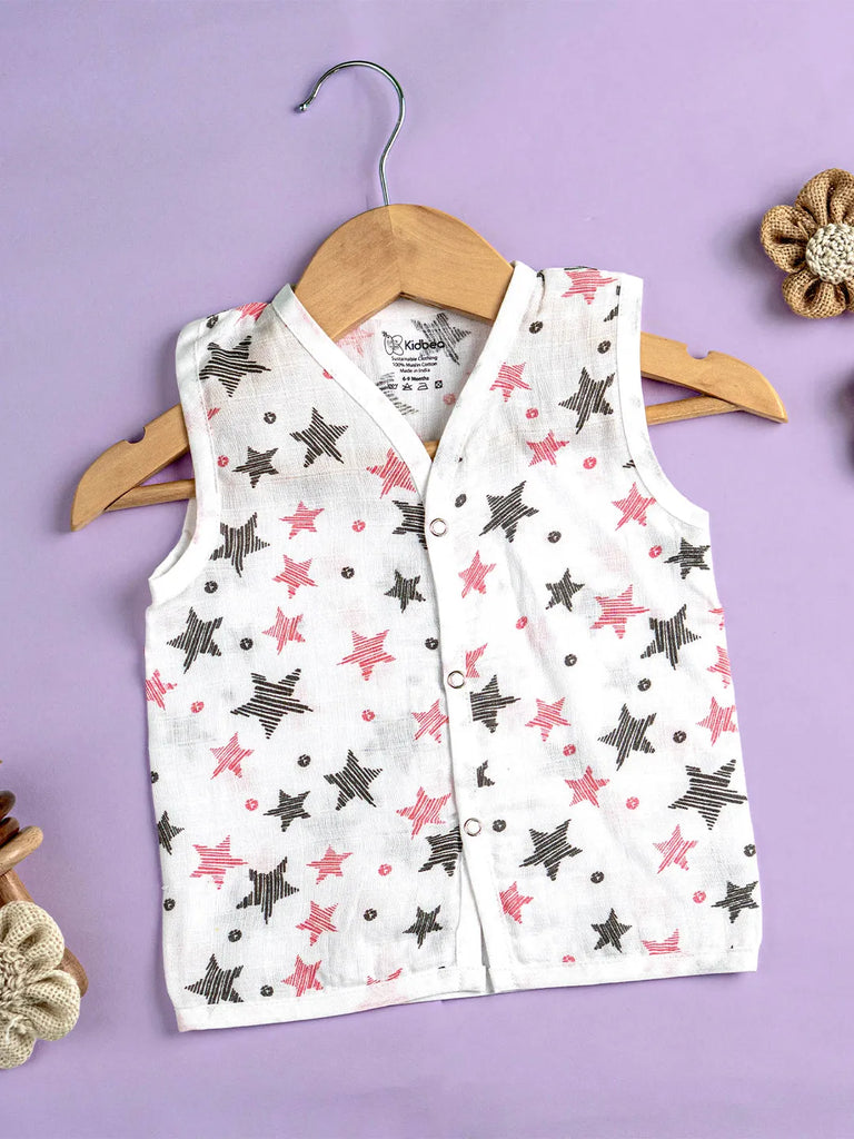 Premium Extra Soft Muslin Baby Jhabla | Cute Star Print