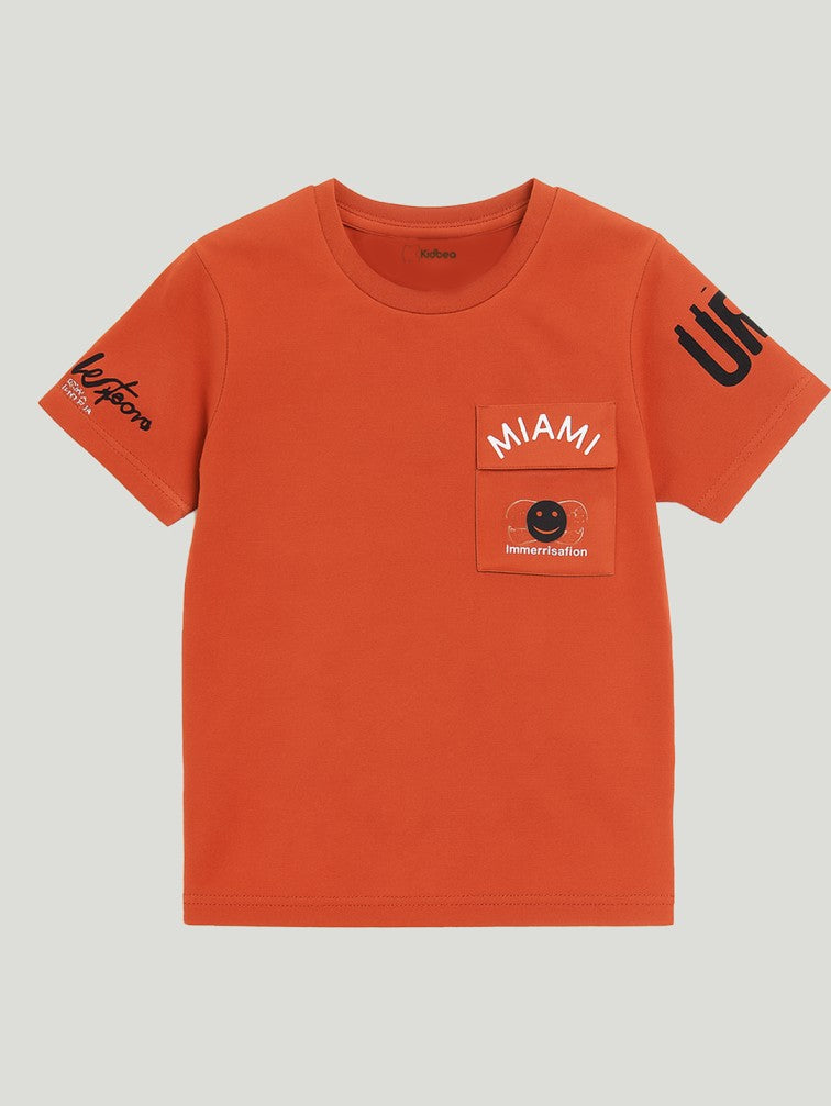 Kidbea Boys Summer T-Shirt and Shorts Co-Ord Set | Soft Cotton Blend Outfit for Kids | Red