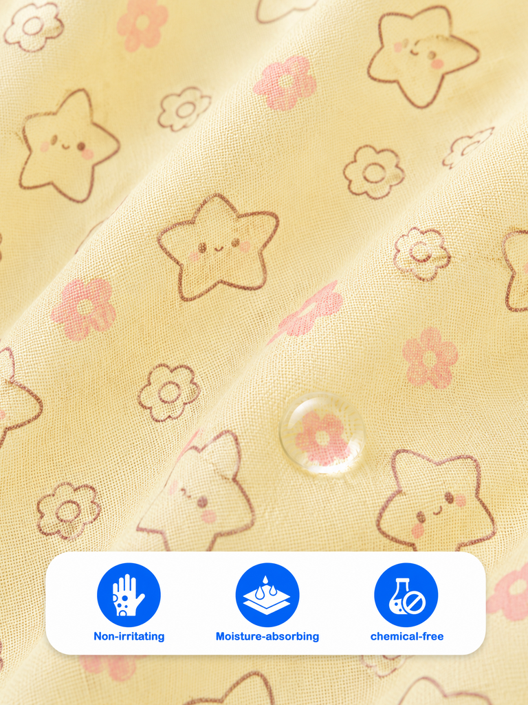 BambooTEC™ Bamboo Muslin Baby Frock – Star & Flower Print, Soft & Breathable Dress