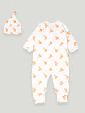 Kidbea 100% Organic cotton Full Button baby Romper & cap Unisex  | Pizza Print