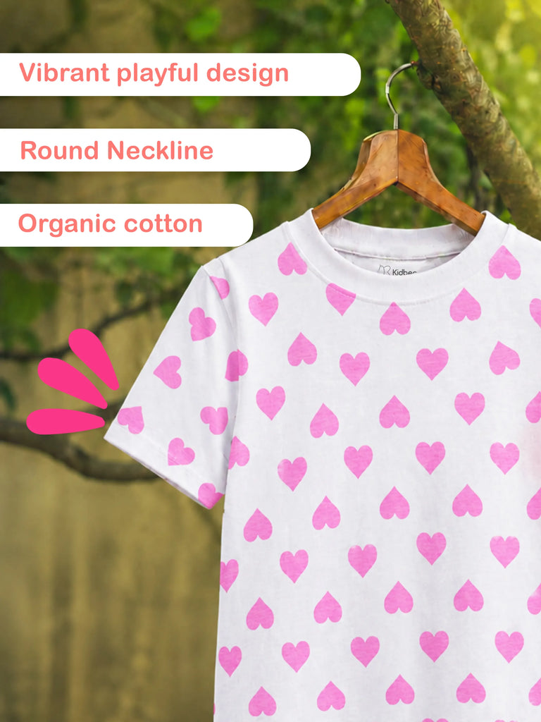 Organic Cotton Unisex Kids Co-ord Set Pack of 2 – Soft Breathable Heart & Leaf Print T-Shirt & Shorts Set