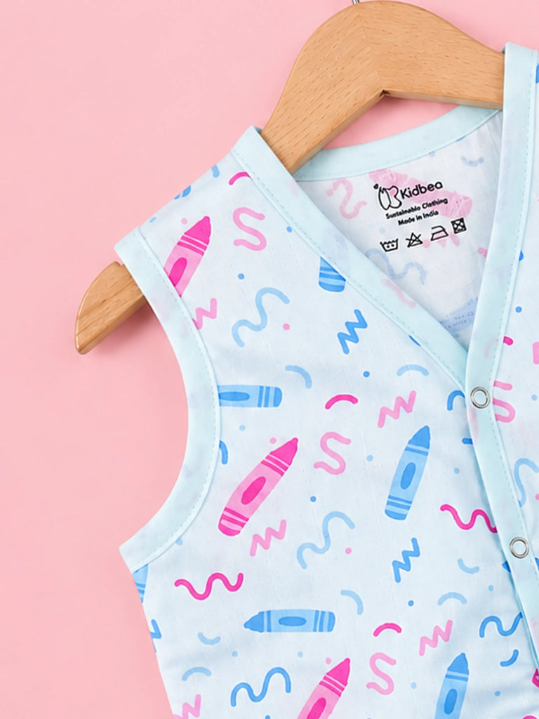 BambooTEC™ Bamboo Muslin Baby Jhabla – Crayon Print