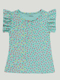 Kidbea Girls Floral Print Clothing Set | Ruffle Sleeve Top and Matching Shorts | Teal