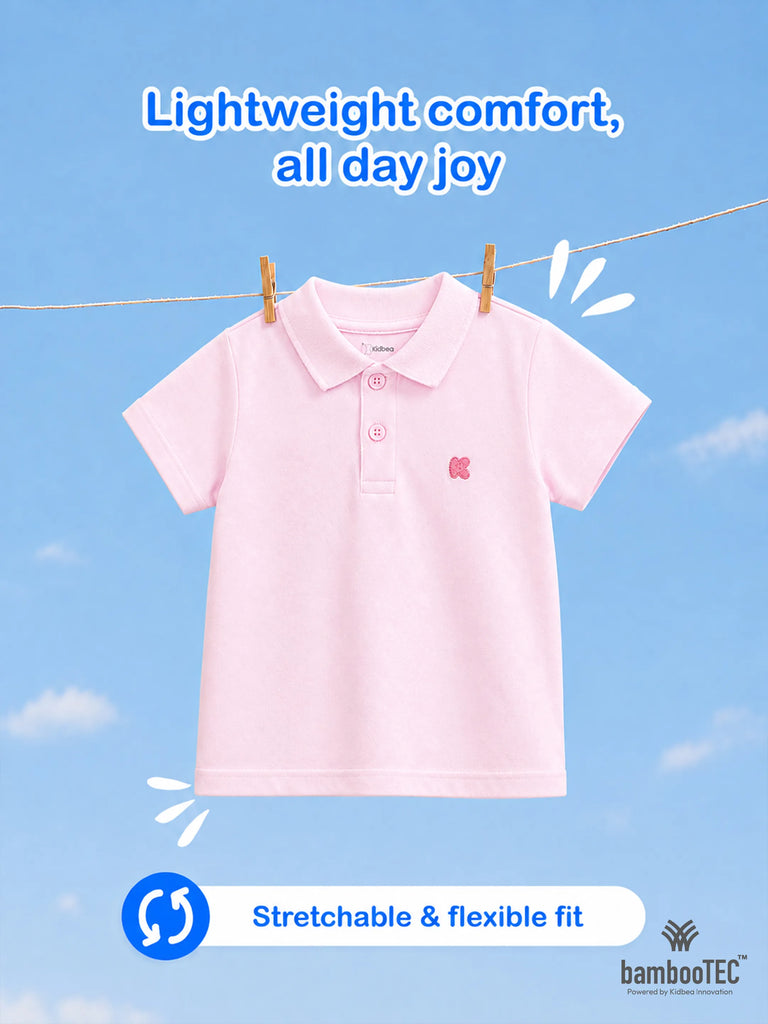 Boys Bamboo Fabric Pink Polo T-Shirt