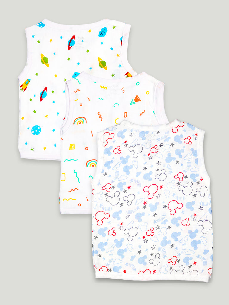 Extra Soft Muslin Cotton Jhabla Cloth for Baby | Space, Rainbows and Mickey Print | Print May Vary