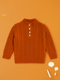 Organic Cotton Girls Winter Sweater | Cable Knit Henley Style