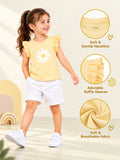 Girls Yellow Top – Daisy Flower Print with Ruffle Sleeves
