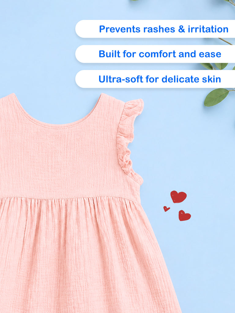 Organic Cotton Girls Flutter Sleeve A-Line Dress - Blush Pink