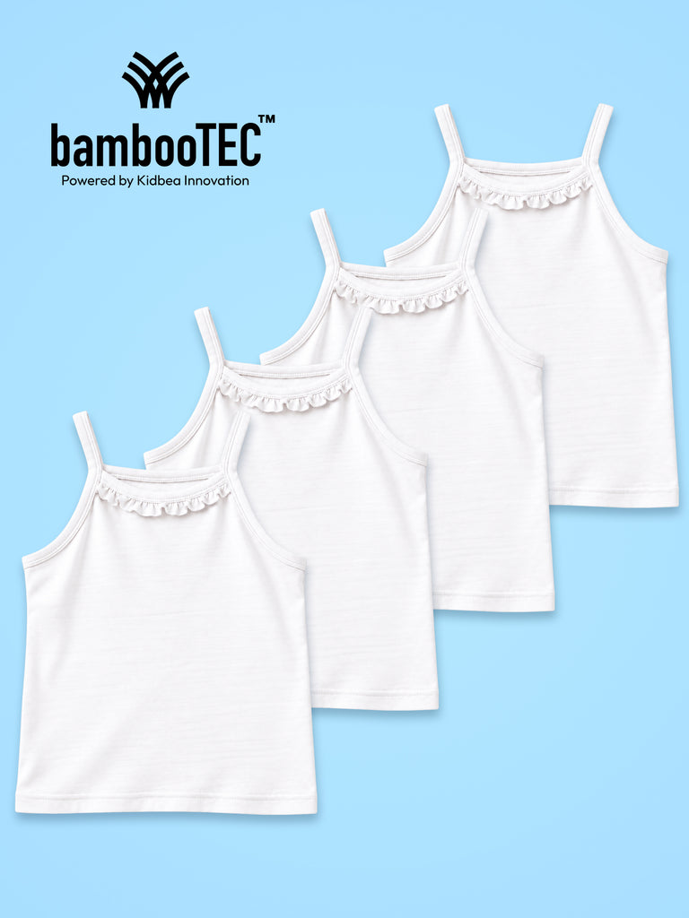 BambooTEC™ Girls Camisole Pack of 4 – White Ruffle Tops