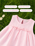 Girls Cotton Dress – Light Pink Sleeveless A-Line Dress with Bow Details