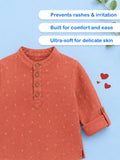 Organic Cotton Boys Mandarin Collar Full Sleeve Shirt - Rust Orange