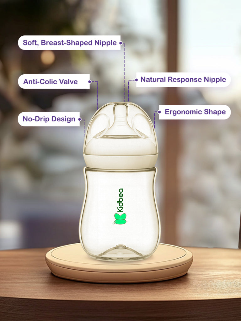 Kidbea Natural Milk Feeding Bottle, BPA-Free, Soft Nipple, Anti-Colic Design, 150ML X 2, Pack 2 Bottle