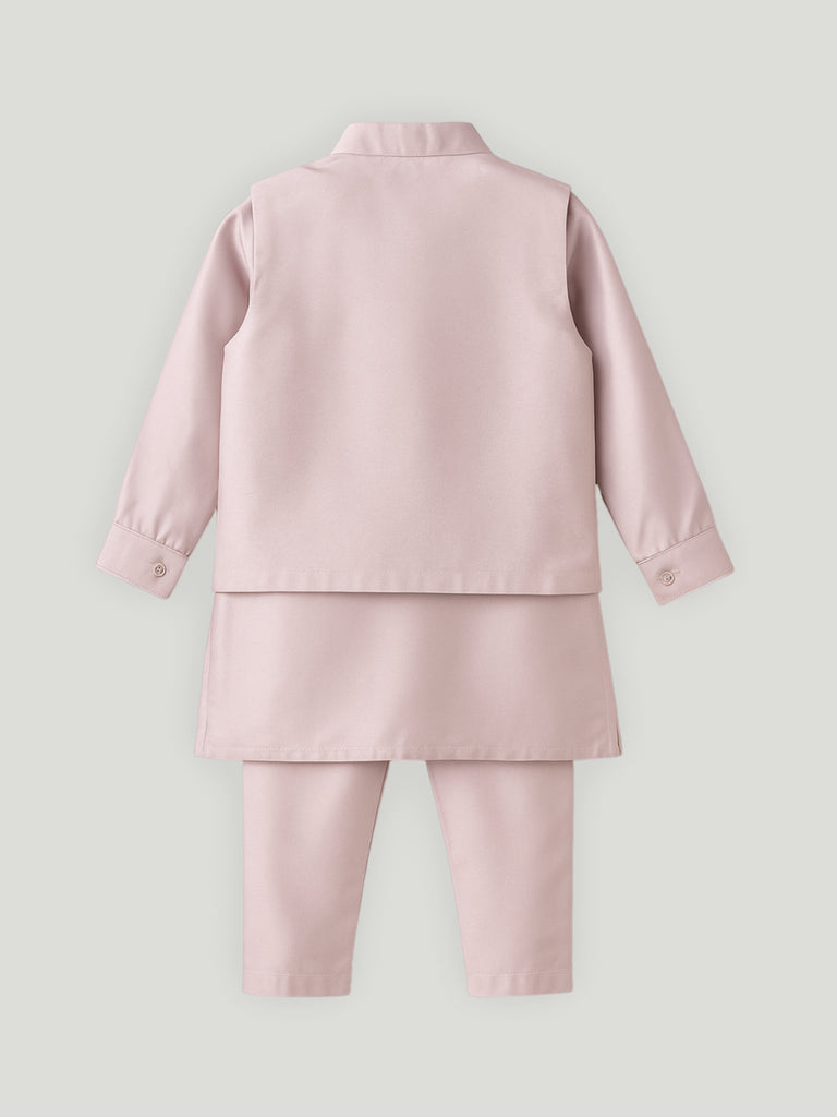 Kidbea Boys Ethnic Wear Set | Kurta Pajama with Stylish Nehru Jacket | Festive Traditional Outfit for Kids | Dusty Pink