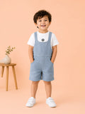 Boys Cotton Denim Dungaree Shorts with White T-Shirt Co-ord Set - Light Blue