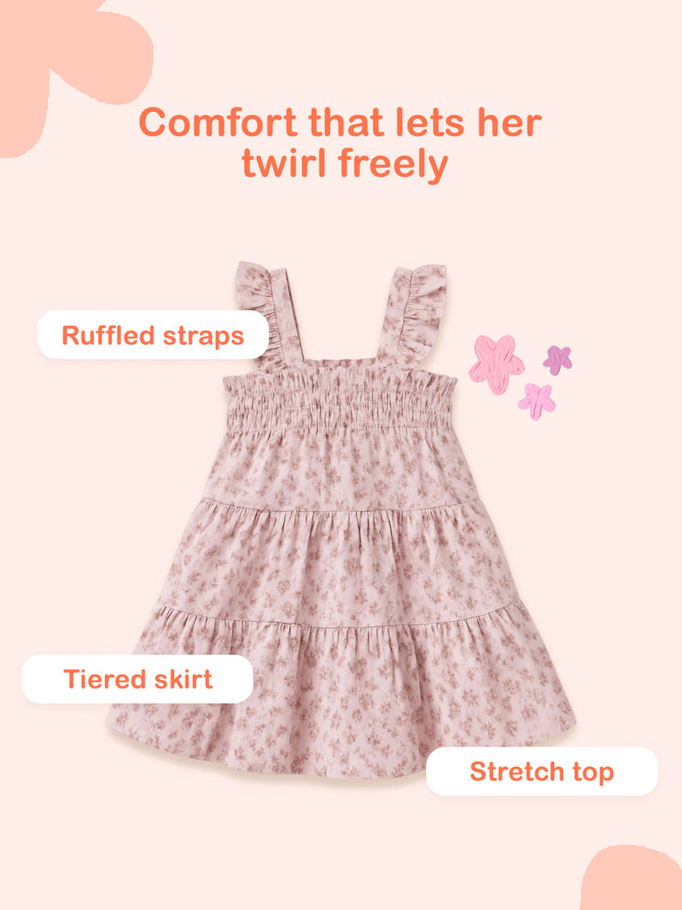 Girls Sleeveless Ruffle Floral Dress | Organic Cotton Summer Frock