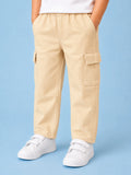 Unisex Light Beige Cotton Kids Cargo Pants – Comfortable Everyday Bottomwear