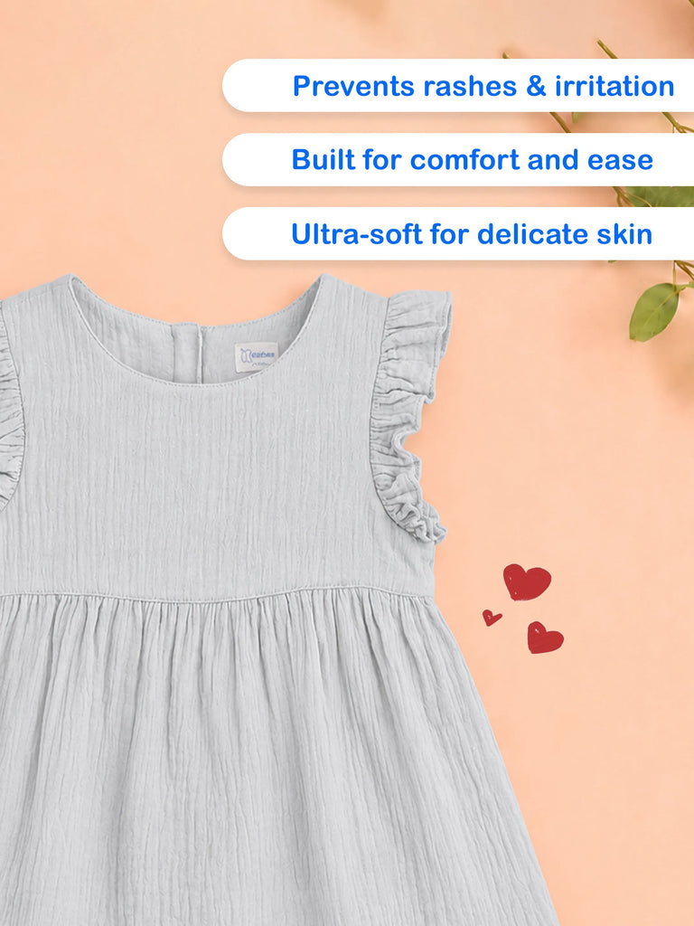 Organic Cotton Girls Flutter Sleeve A-Line Dress - Light Grey