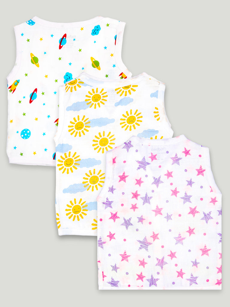 Kidbea Extra Soft Muslin Cotton Jhabla Cloth for Baby | Space, Sun and Star Print | Print May Vary