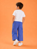 Unisex Blue Cotton Kids Cargo Jogger Pants – Comfortable Everyday Bottomwear