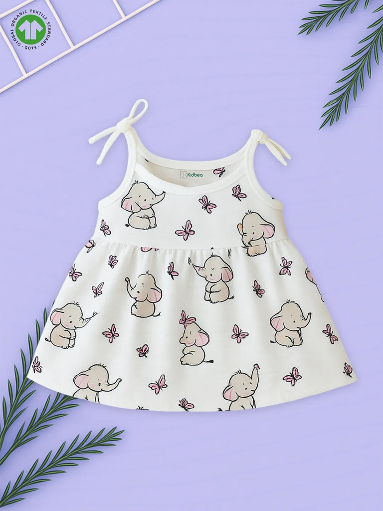 Extra Soft Muslin Baby Girls Frock – Elephant & Butterfly Print Sleeveless Dress