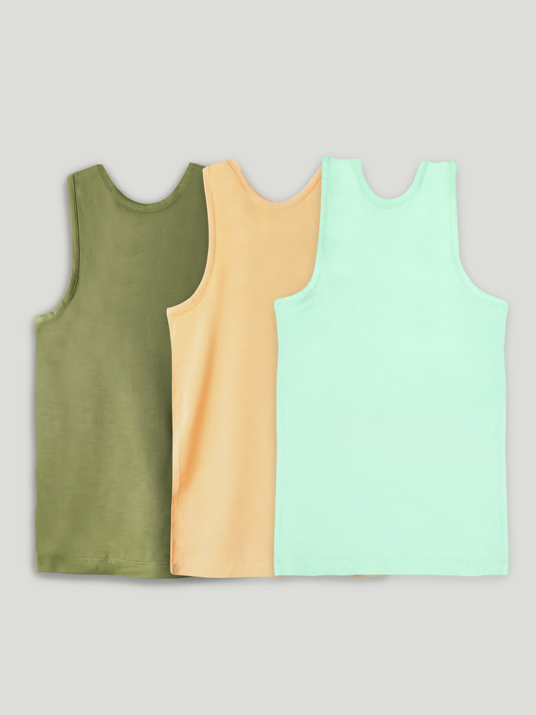 Bamboo Vest for Kids Pack of 3 (Olive Green & Peach & Mint Green) – Soft, Breathable & innerwear