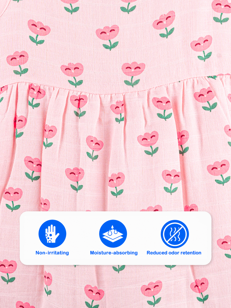 BambooTEC™ Bamboo Muslin Baby Frock – Pink Flower Print, Soft & Breathable Dress