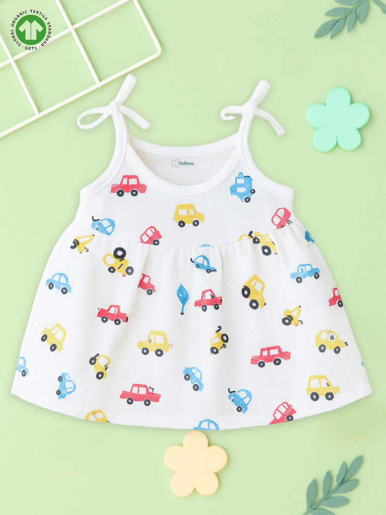 Premium Extra Soft Muslin Baby Girls Frock – Colorful Car Print