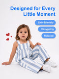 Girls Cotton Striped Peplum Top & Wide Leg Pants Co-ord Set - Blue & White