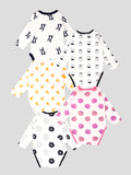 Kidbea 100% Organic cotton baby Pack of 5 onesies Unisex | Dog, Pizza, Cup, Flower & Donut
