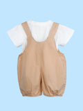 Kids Cotton Dungaree Set with T-Shirt – Beige Suspender Romper & White Tee Set
