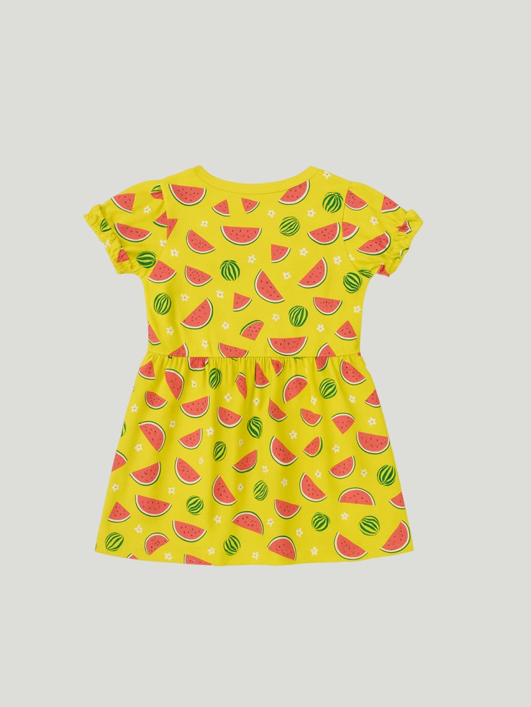 Kidbea Girls Cotton Summer Dress | Half Sleeves | Kids Printed Casual Wear Frock | Yellow