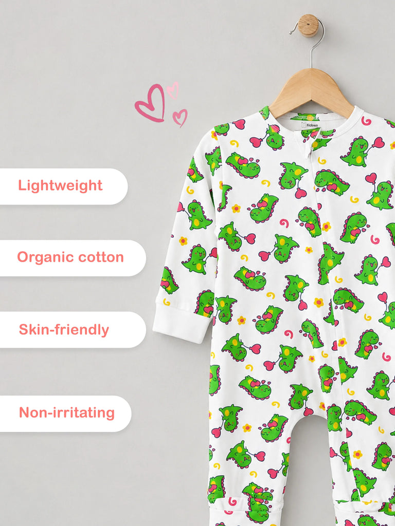 Organic cotton Dino Print Romper/Bodysuit - Olive Green