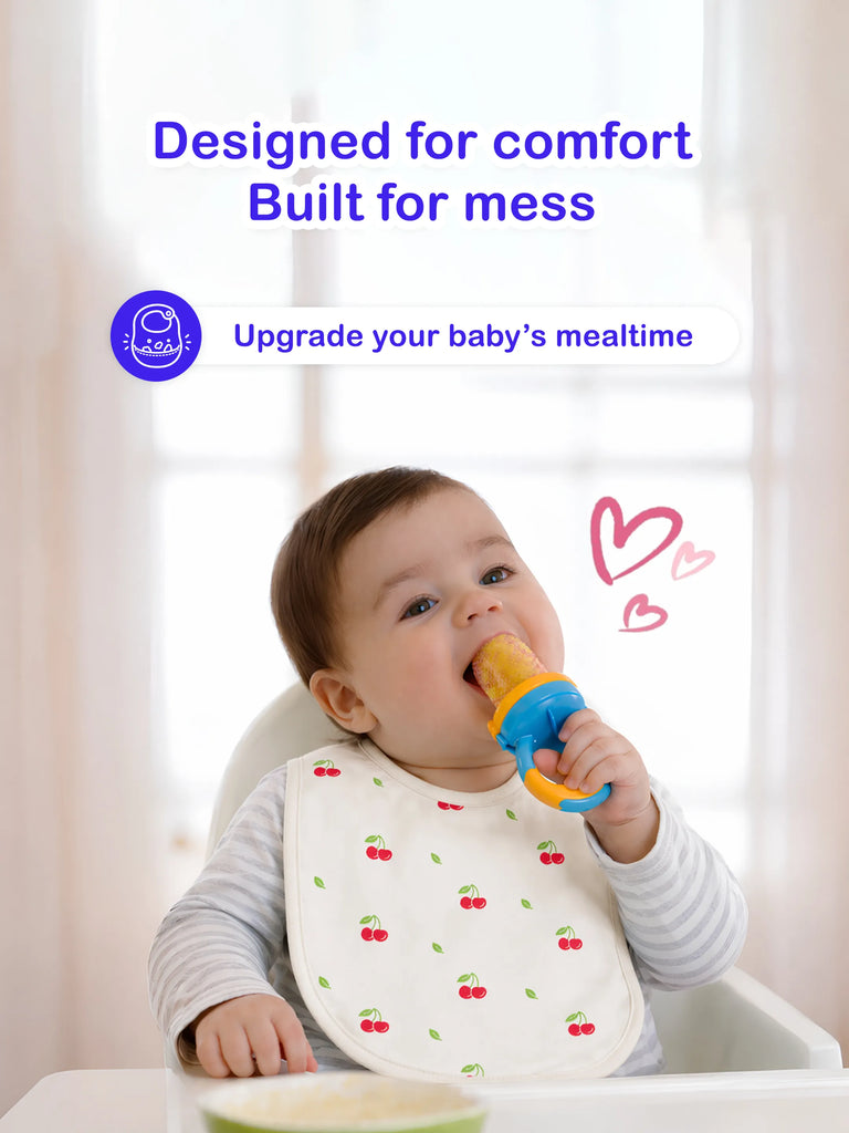 Organic Cotton Baby Bib Pack of 4 – Football, Blue Dog, Cherry & Flower Print, Feeding & Drool Bibs