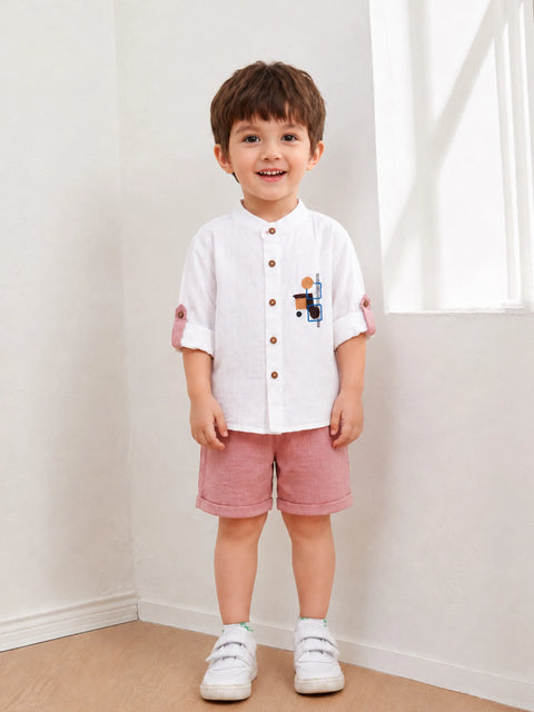 Light Organic Cotton White Shirt & Pink Shorts Co-ord Set