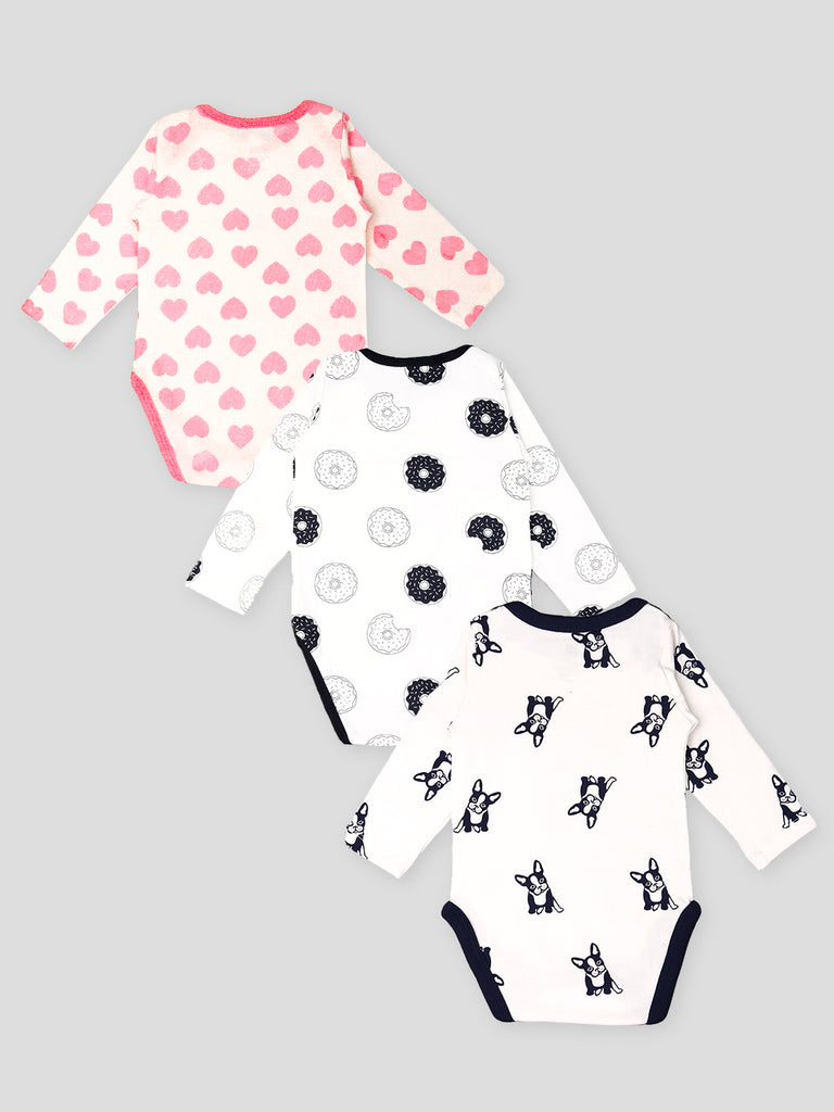 Kidbea 100% Organic cotton baby Pack of 3 onesies Unisex | Donut, Heart and Dog - Blue