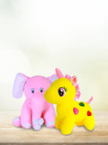Kidbea Unicorn Yellow and Elephant Pink Soft Toy, Suitable for Boys, Girls and Kids, Super-Soft, Safe, 30 cm.