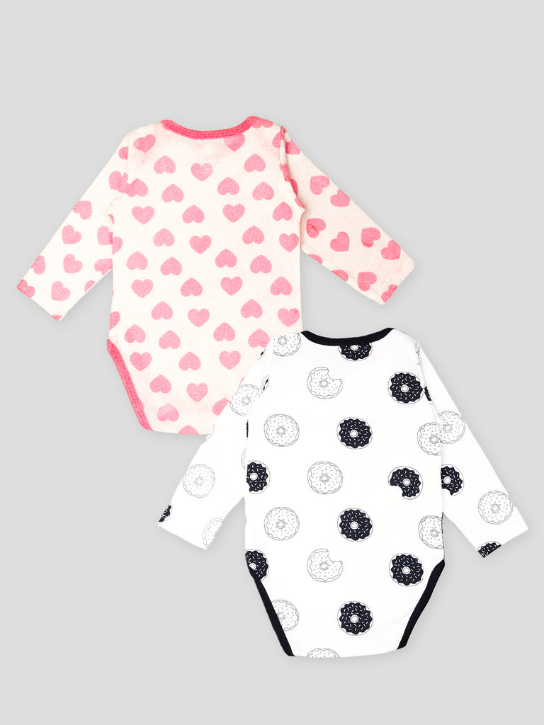 Kidbea 100% Organic cotton baby Pack of 2 onesies Unisex |  Donut - Black and Heart - Pink