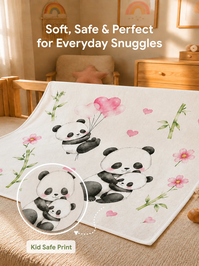 Bamboo Fabric Panda Love Print Baby Blanket | Ultra Soft Swaddle Blanket | 110 × 110 cm