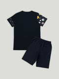 Kidbea Boys Space Theme Co-Ord Set | Cotton T-Shirt and Shorts for Kids | Blue