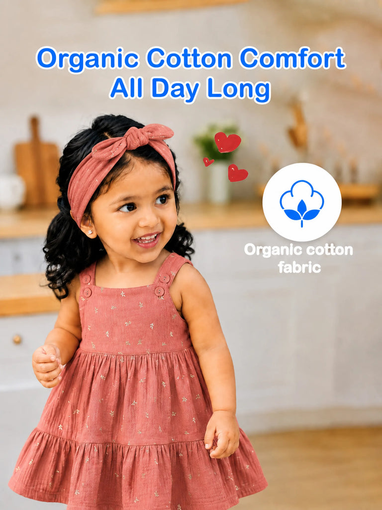 Girls Organic Cotton Coral Floral Print Dress & Bloomers Set with Headband