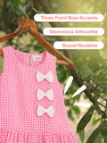 Girls Cotton Gingham Frock – Pink Check Dress with Bow Details