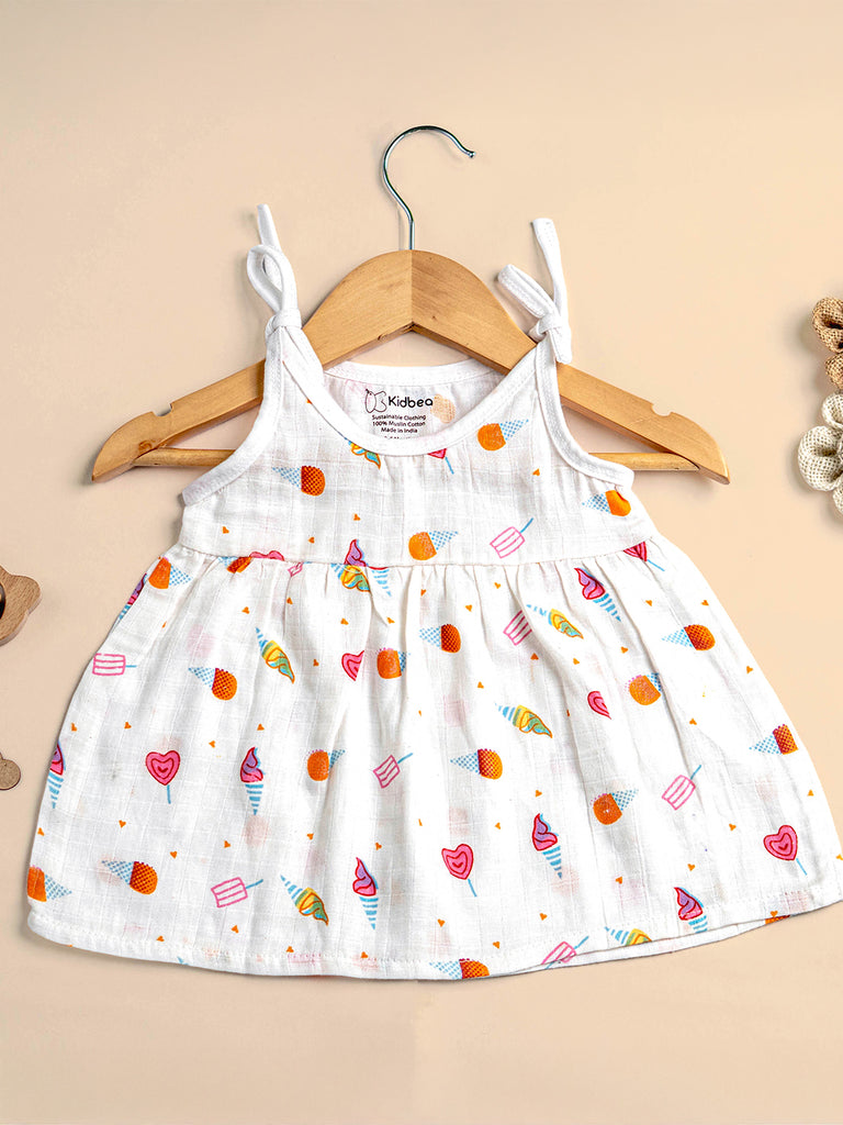 Premium Extra Soft Muslin Baby Girls Frock | Cute Ice-cream Prints