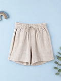 Boys Cotton Drawstring Shorts - Natural Beige
