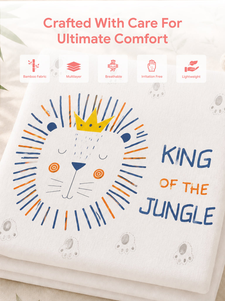 Bamboo Fabric King of the Jungle Print Baby Blanket | Ultra Soft Swaddle Blanket | 110 × 110 cm
