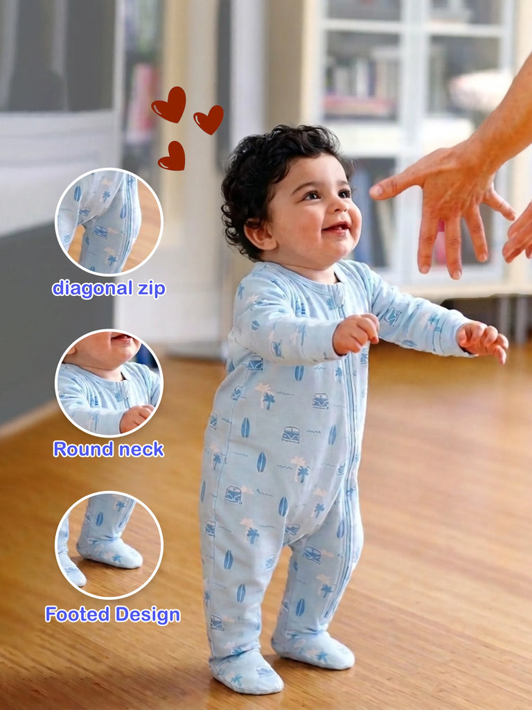 Organic Cotton Baby Romper Pack of 3 – Bunny & Beach & Lemon  Prints Zip Sleepsuit