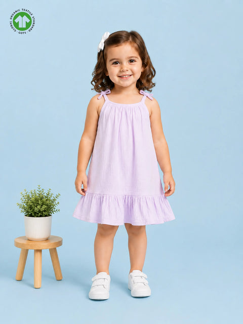 Organic Cotton Girls Sleeveless Summer Dress with Ruffle Hem - Lavender